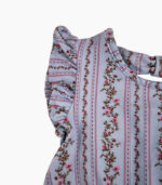 Vintage Light Blue Floral Vine & Striped Ruffle Romper, Toddler Girls Sweet Short Jumpsuit - Image 3