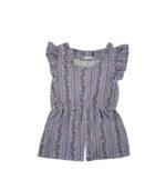 Vintage Light Blue Floral Vine & Striped Ruffle Romper, Toddler Girls Sweet Short Jumpsuit - Image 2